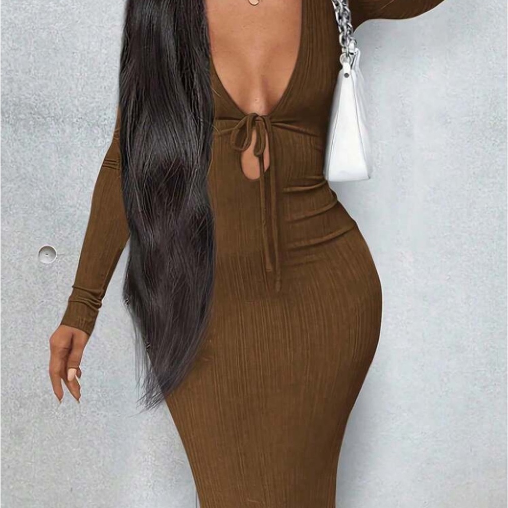 Elegant Brown Long Sleeve Dress